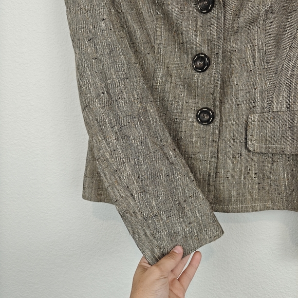 Escada Blazer Size 38 US M Brown Neutral Silk Wool Blazer Jacket Old Money - Picture 8 of 13